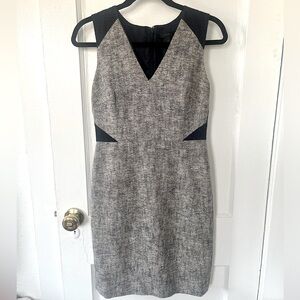 J. Crew Grey Tweed Sleeveless Work Dress with Navy Accents - Size 4P